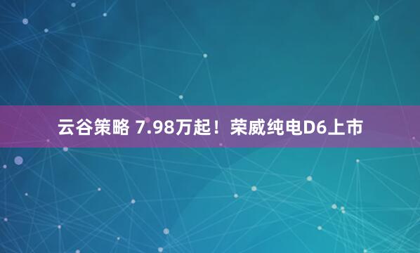 云谷策略 7.98万起！荣威纯电D6上市
