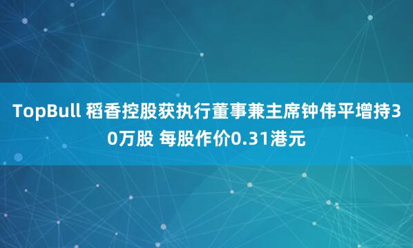 TopBull 稻香控股获执行董事兼主席钟伟平增持30万股 每股作价0.31港元