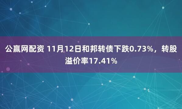 公赢网配资 11月12日和邦转债下跌0.73%，转股溢价率17.41%